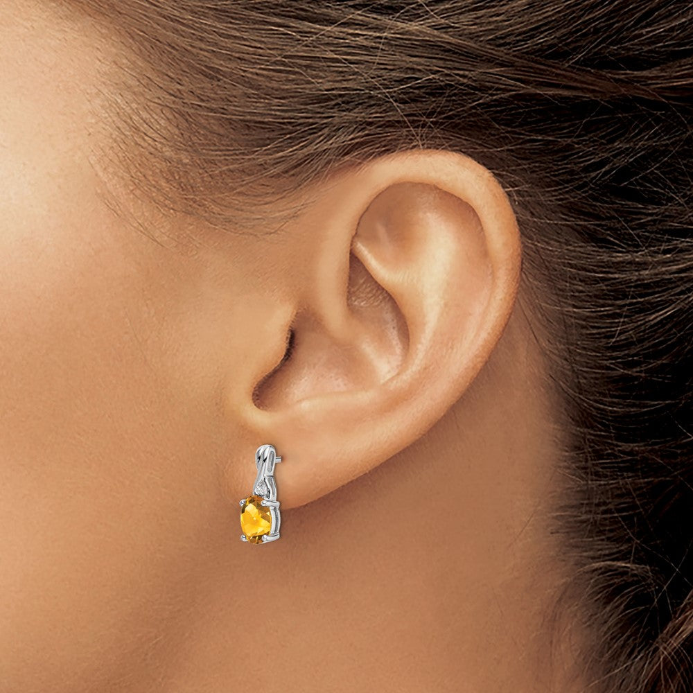 Solid 14k White Gold Oval Simulated Citrine and CZ Earrings