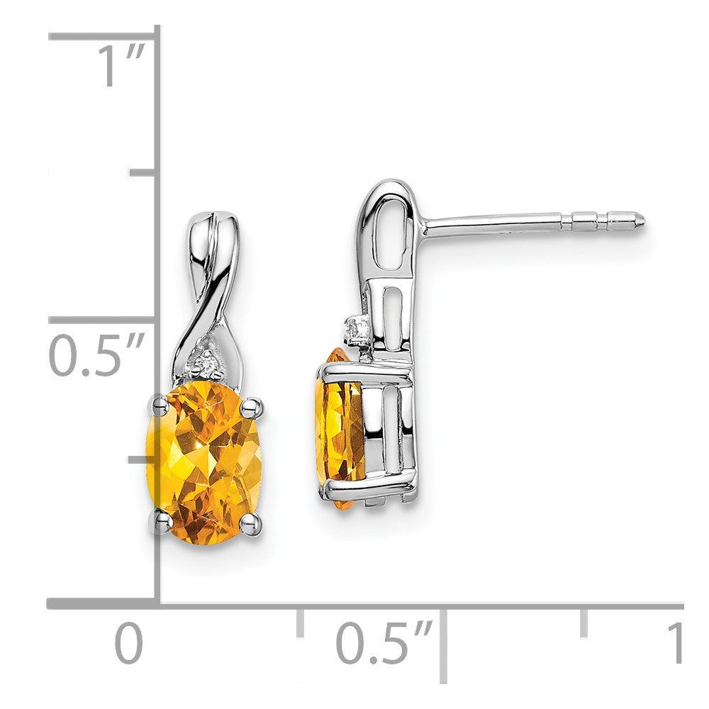 Solid 14k White Gold Oval Simulated Citrine and CZ Earrings