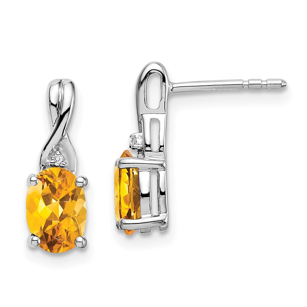 Solid 14k White Gold Oval Simulated Citrine and CZ Earrings