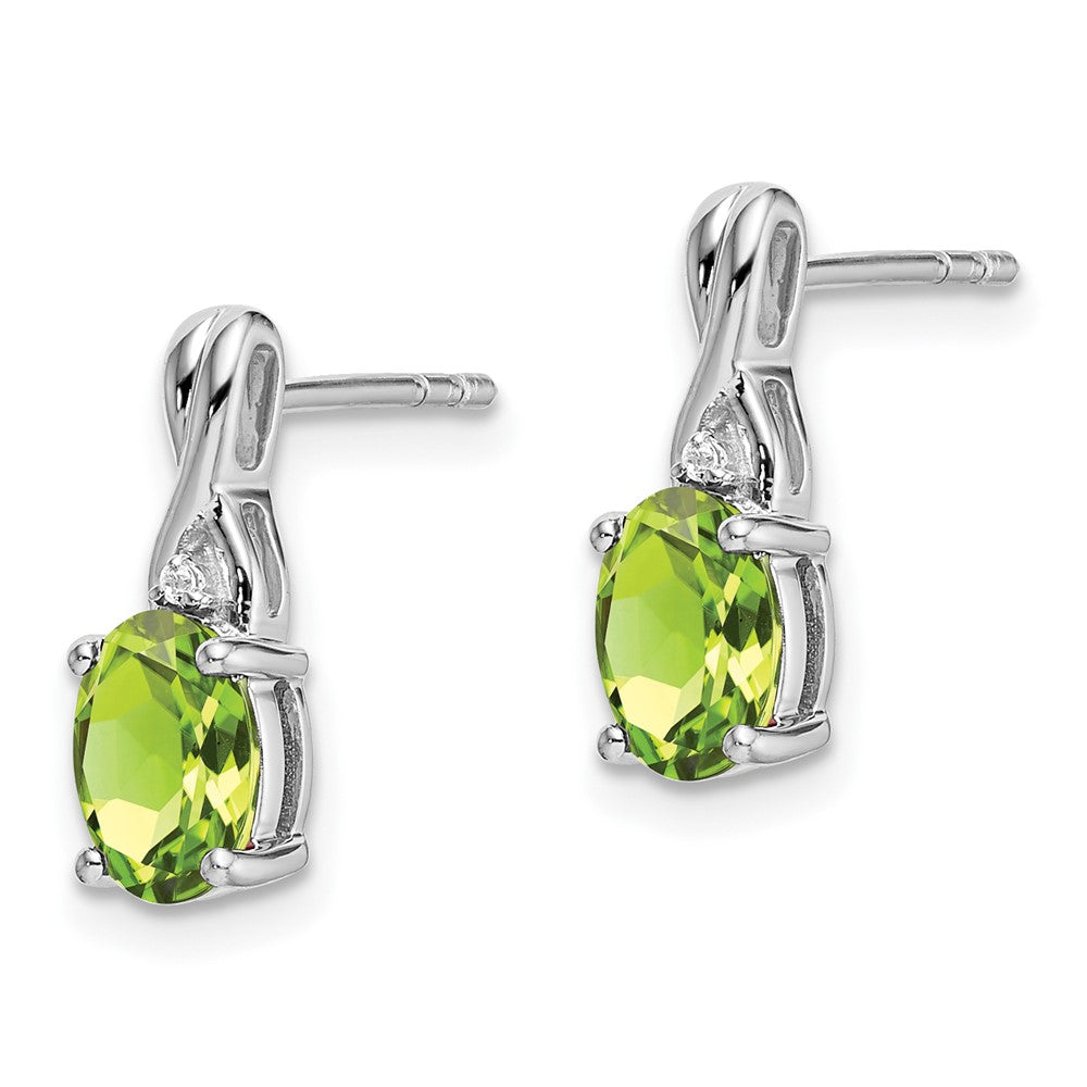 Solid 14k White Gold Oval Simulated Peridot and CZ Earrings