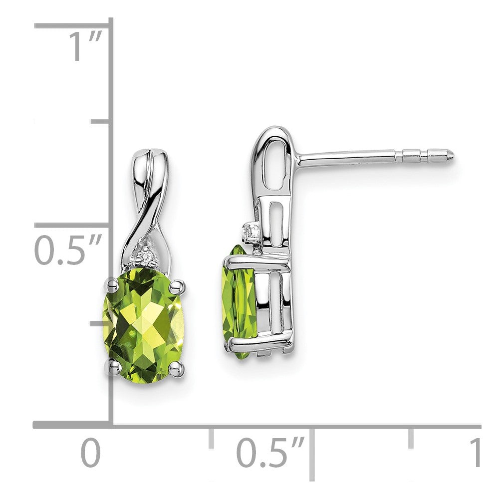 Solid 14k White Gold Oval Simulated Peridot and CZ Earrings