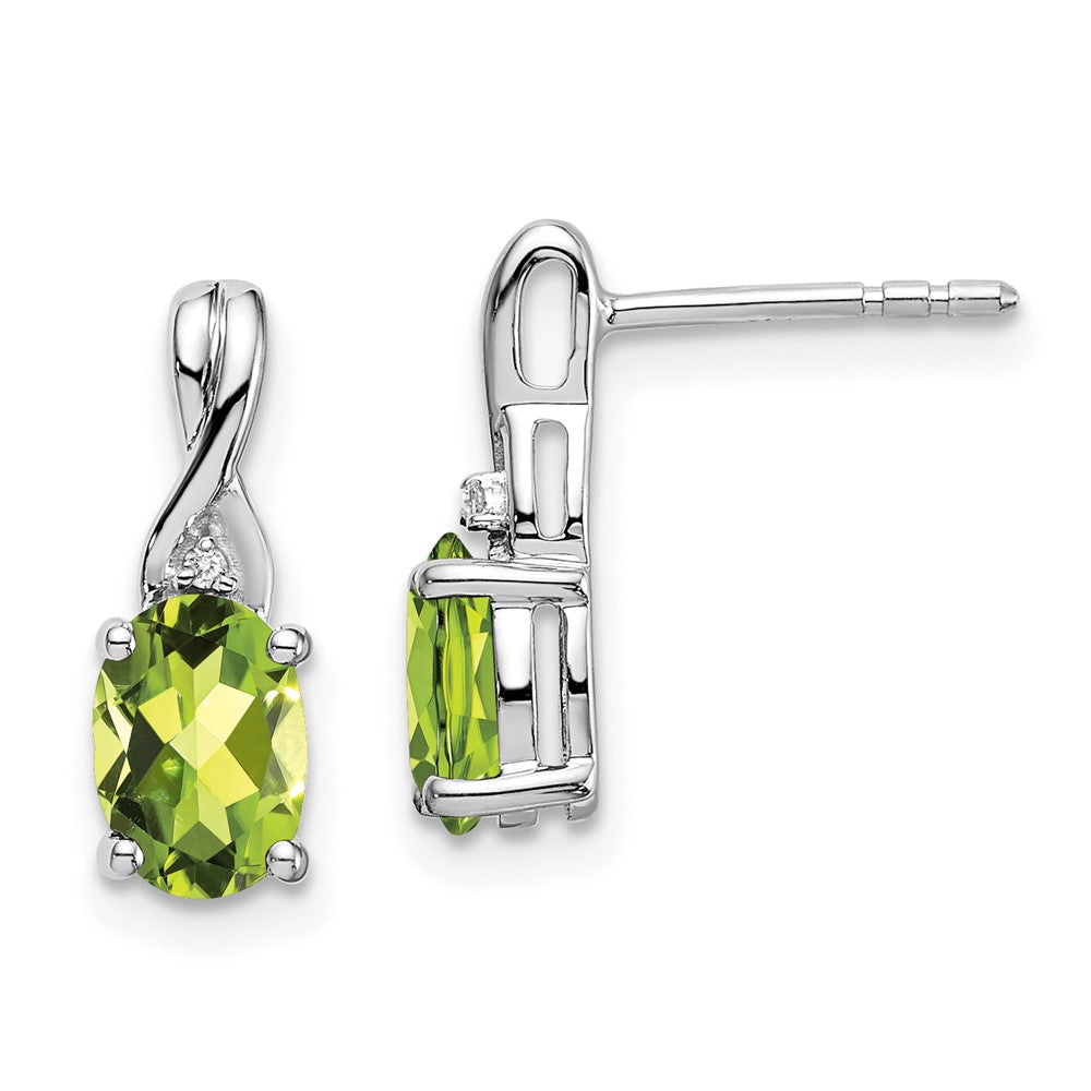 Solid 14k White Gold Oval Simulated Peridot and CZ Earrings