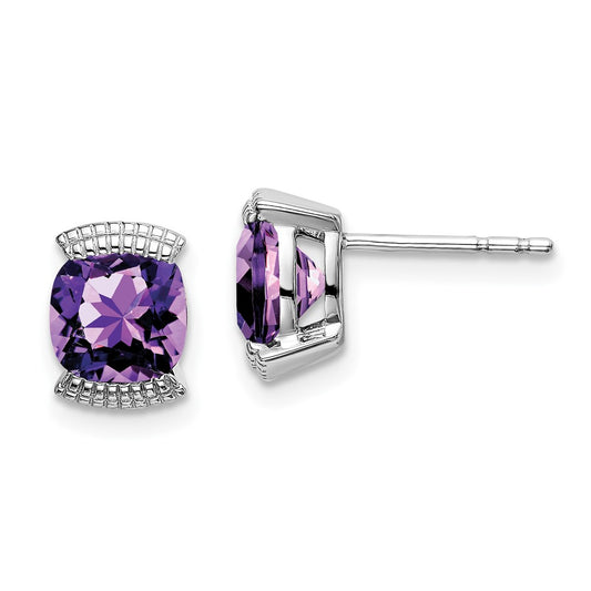 14k White Gold Amethyst Post Earrings