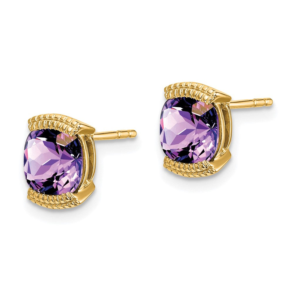 14k Yellow Gold Amethyst Post Earrings