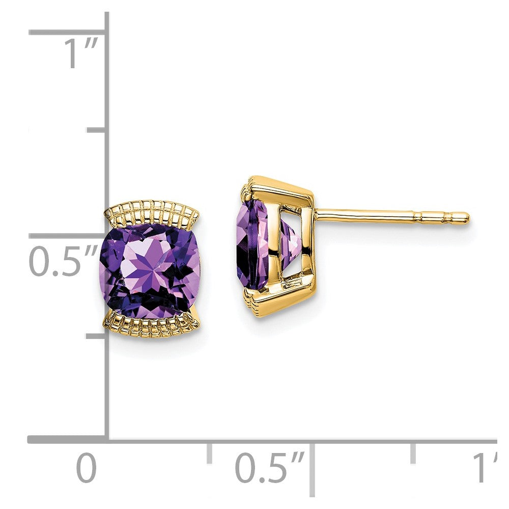 14k Yellow Gold Amethyst Post Earrings