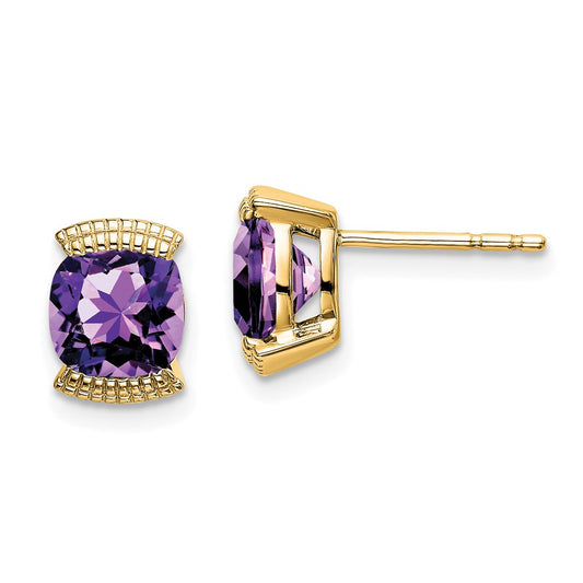 Solid 14k Yellow Gold Simulated Amethyst Post Earrings