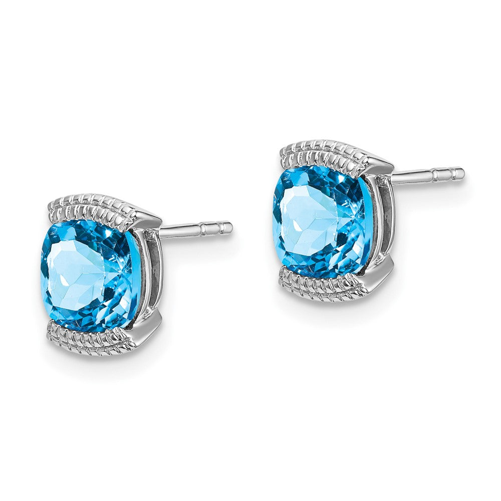 Solid 14k White Gold Simulated Blue Topaz Post Earrings