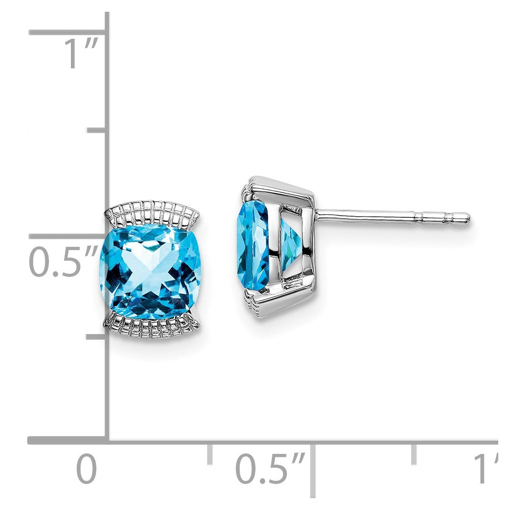 Solid 14k White Gold Simulated Blue Topaz Post Earrings