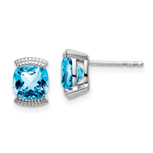 Solid 14k White Gold Simulated Blue Topaz Post Earrings