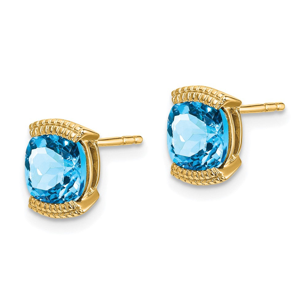 Solid 14k Yellow Gold Simulated Blue Topaz Post Earrings