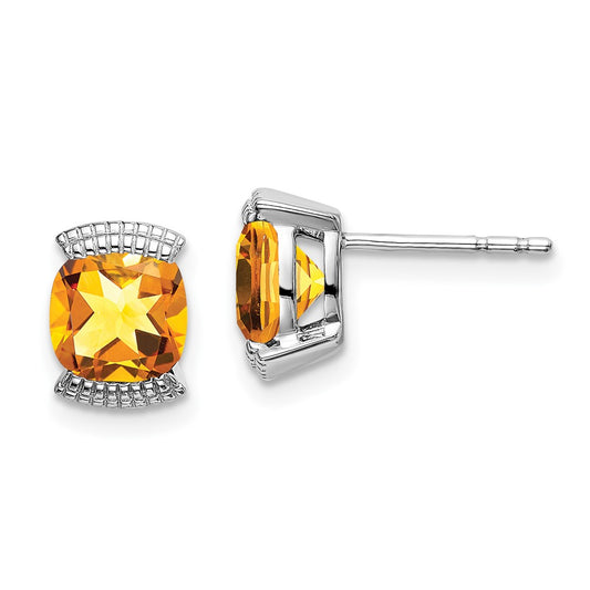 Solid 14k White Gold Simulated Citrine Post Earrings