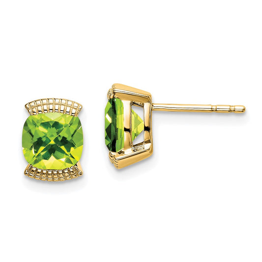 Solid 14k Yellow Gold Simulated Peridot Post Earrings