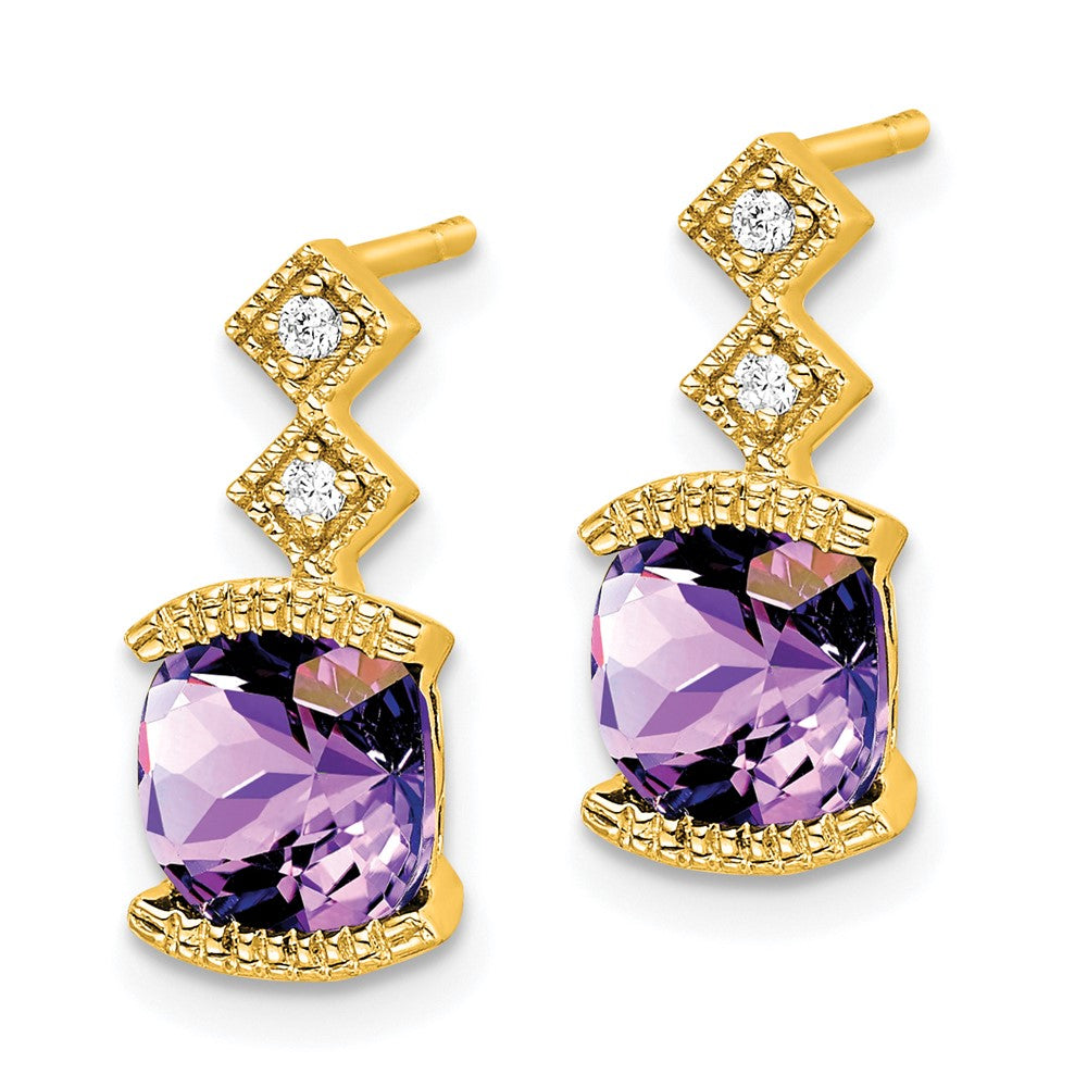 14k Yellow Gold Amethyst and Real Diamond Earrings