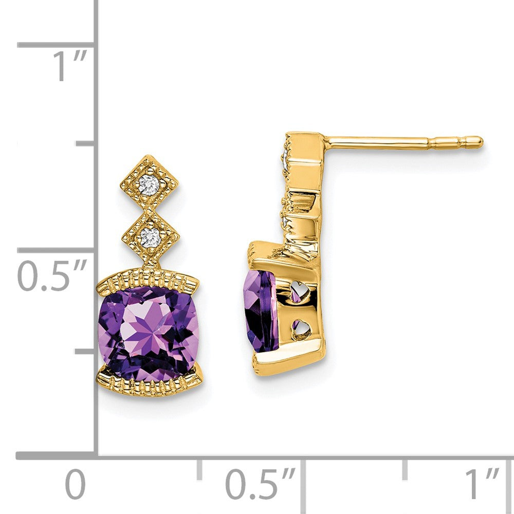 14k Yellow Gold Amethyst and Real Diamond Earrings