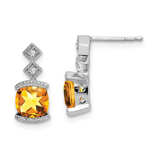 Solid 14k White Gold Simulated Citrine and CZ Earrings