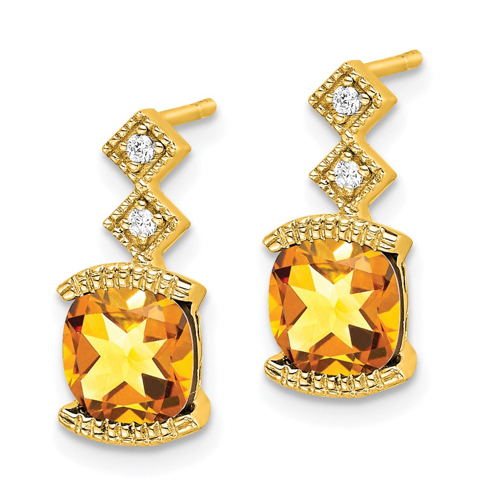 Solid 14k Yellow Gold Simulated Citrine and CZ Earrings