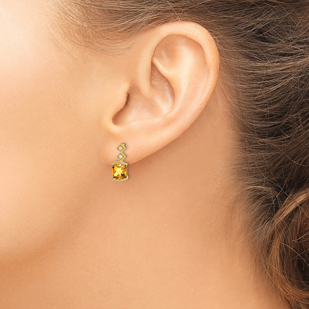 Solid 14k Yellow Gold Simulated Citrine and CZ Earrings