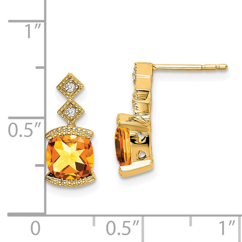 Solid 14k Yellow Gold Simulated Citrine and CZ Earrings