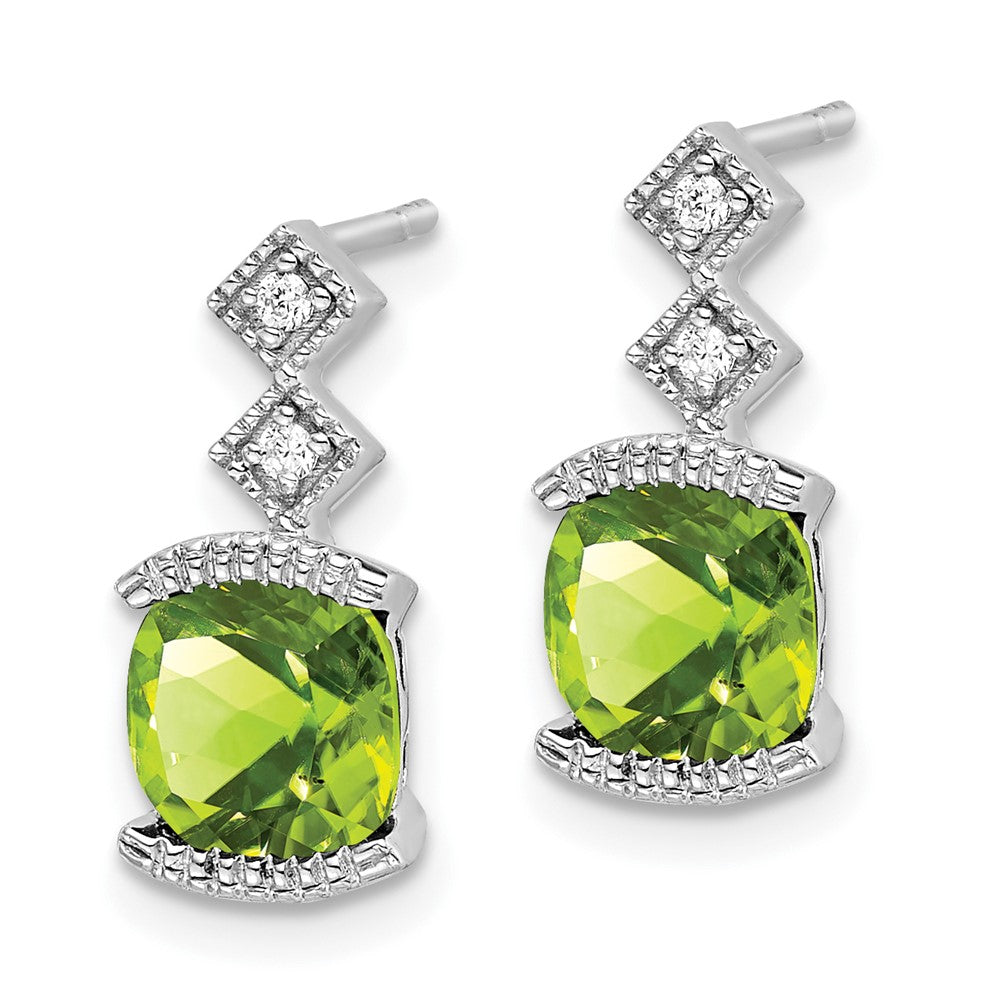 Solid 14k White Gold Simulated Peridot and CZ Earrings