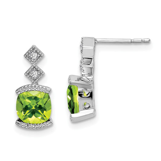 Solid 14k White Gold Simulated Peridot and CZ Earrings