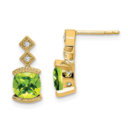 Solid 14k Yellow Gold Simulated Peridot and CZ Earrings