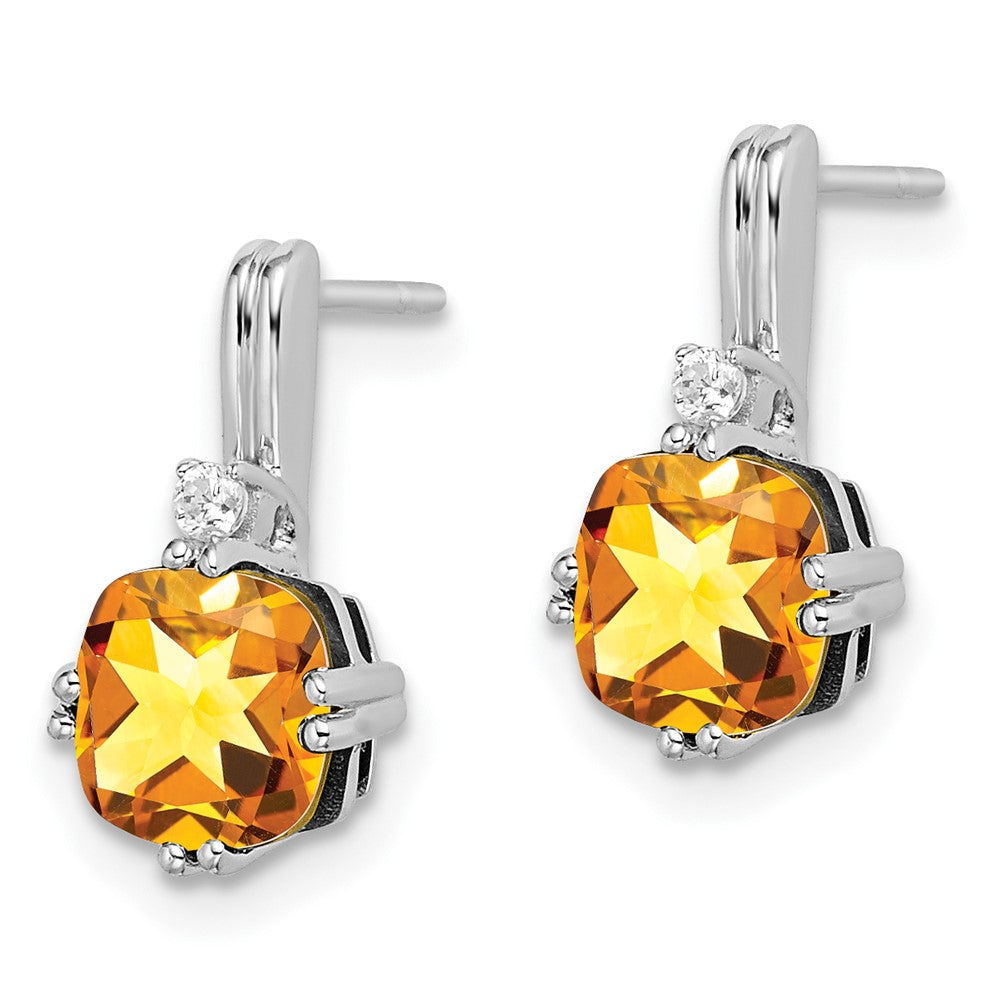 Solid 14k White Gold Cushion Simulated Citrine and CZ Earrings