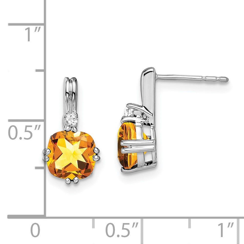 Solid 14k White Gold Cushion Simulated Citrine and CZ Earrings