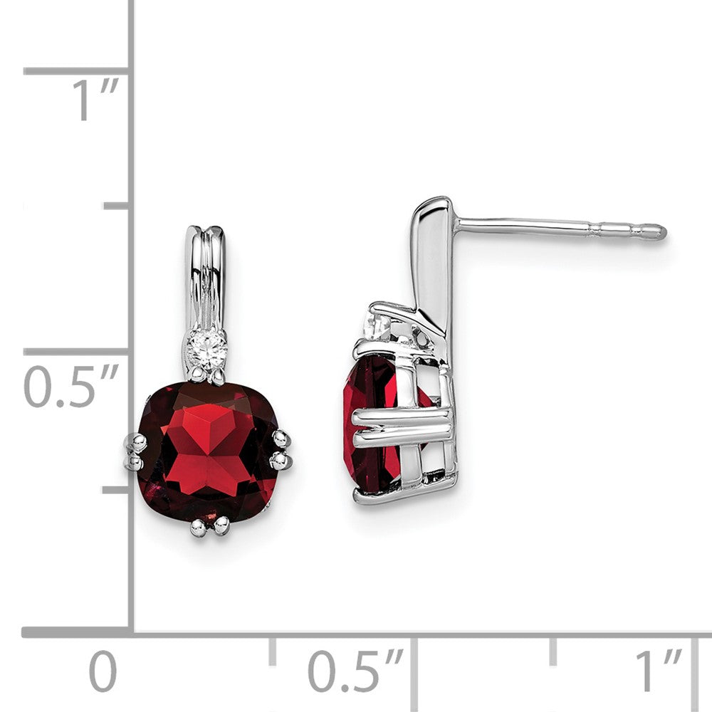 Solid 14k White Gold Cushion Simulated Garnet and CZ Earrings