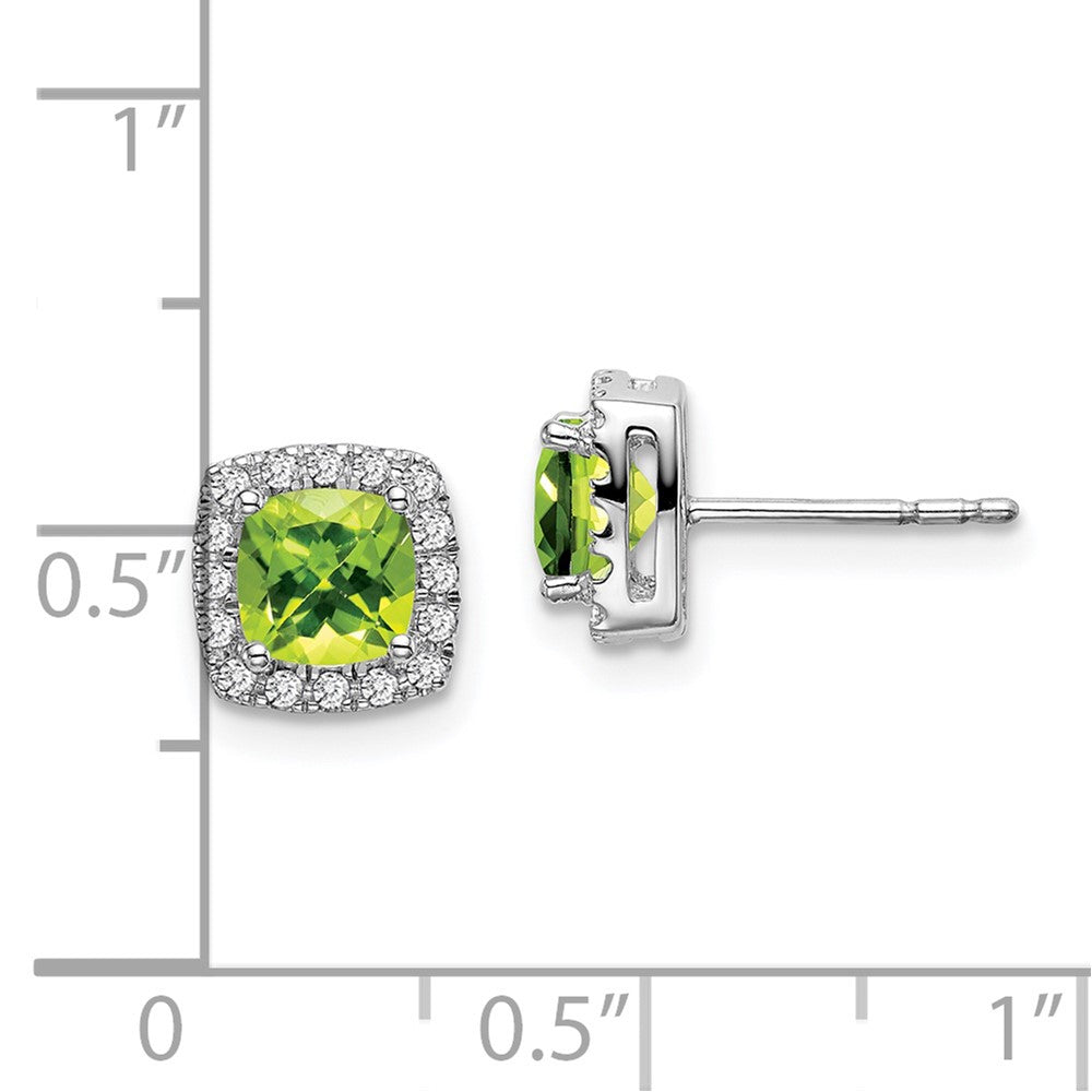 Solid 14k White Gold Cushion Simulated Peridot and CZ Halo Earrings