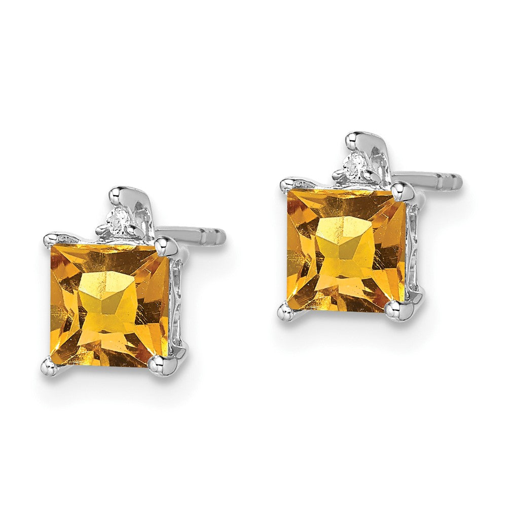 Solid 14k White Gold Princess Simulated Citrine and CZ Earrings