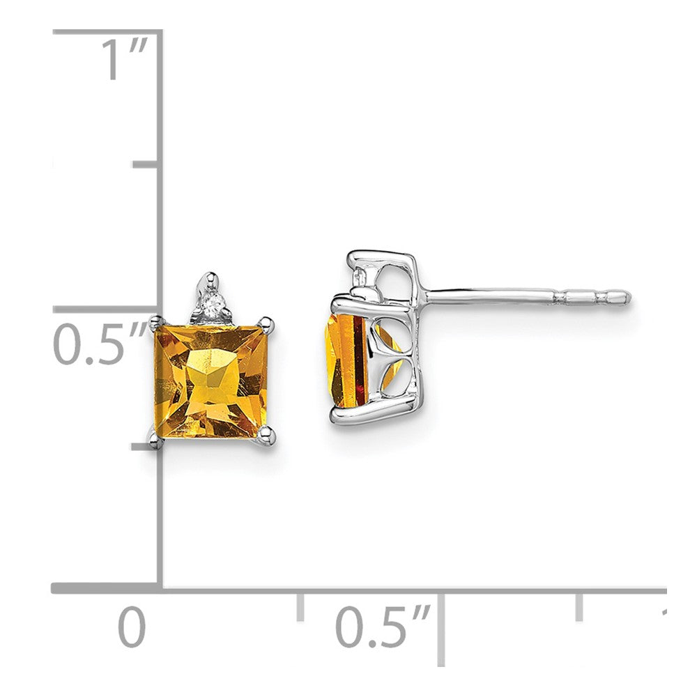 Solid 14k White Gold Princess Simulated Citrine and CZ Earrings