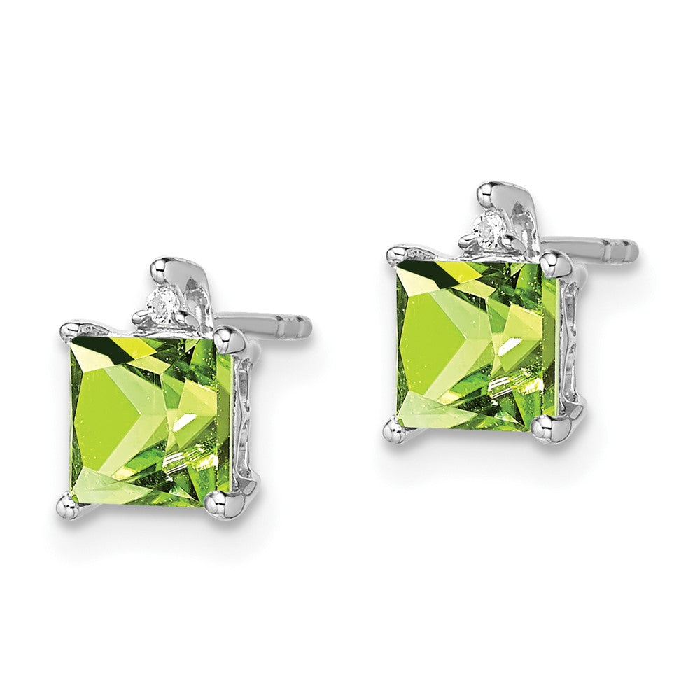 Solid 14k White Gold Princess Simulated Peridot and CZ Earrings