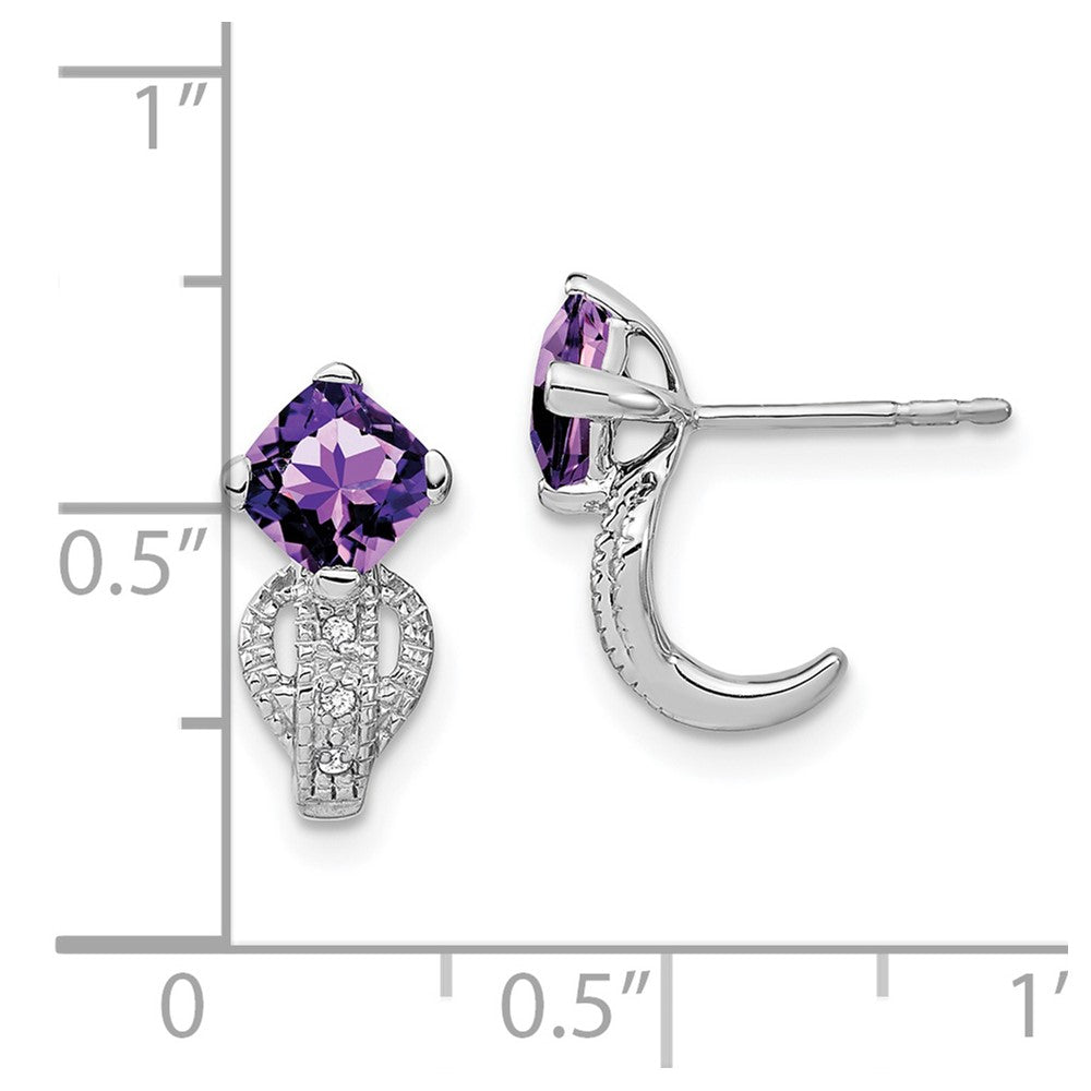 Solid 14k White Gold Simulated Amethyst and CZ Earrings