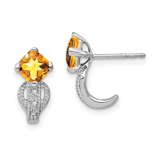 Solid 14k White Gold Simulated Citrine and CZ Earrings