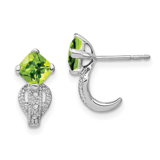 Solid 14k White Gold Simulated Peridot and CZ Earrings