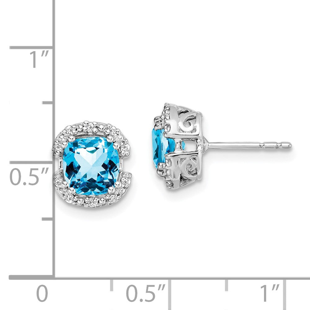 Solid 14k White Gold Cushion Simulated Blue Topaz and CZ Halo Earrings