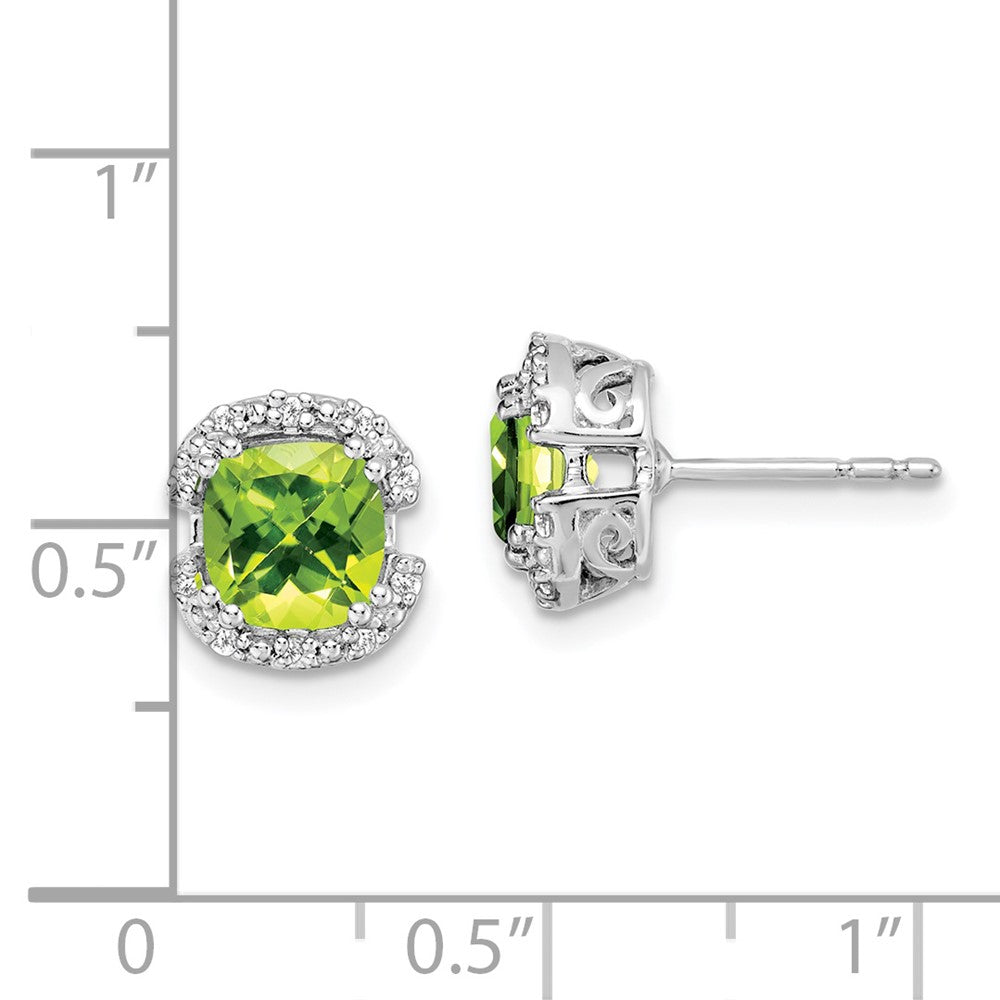 Solid 14k White Gold Cushion Simulated Peridot and CZ Halo Earrings