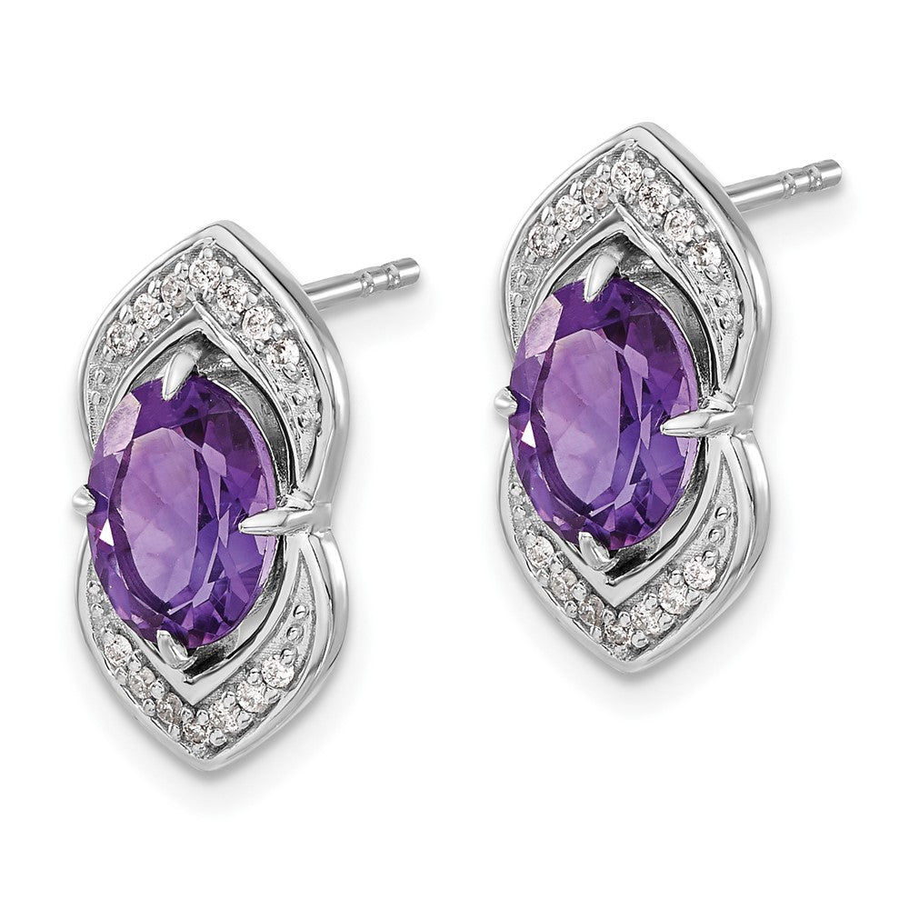 Solid 14k White Gold Simulated Amethyst and CZ Post Earrings