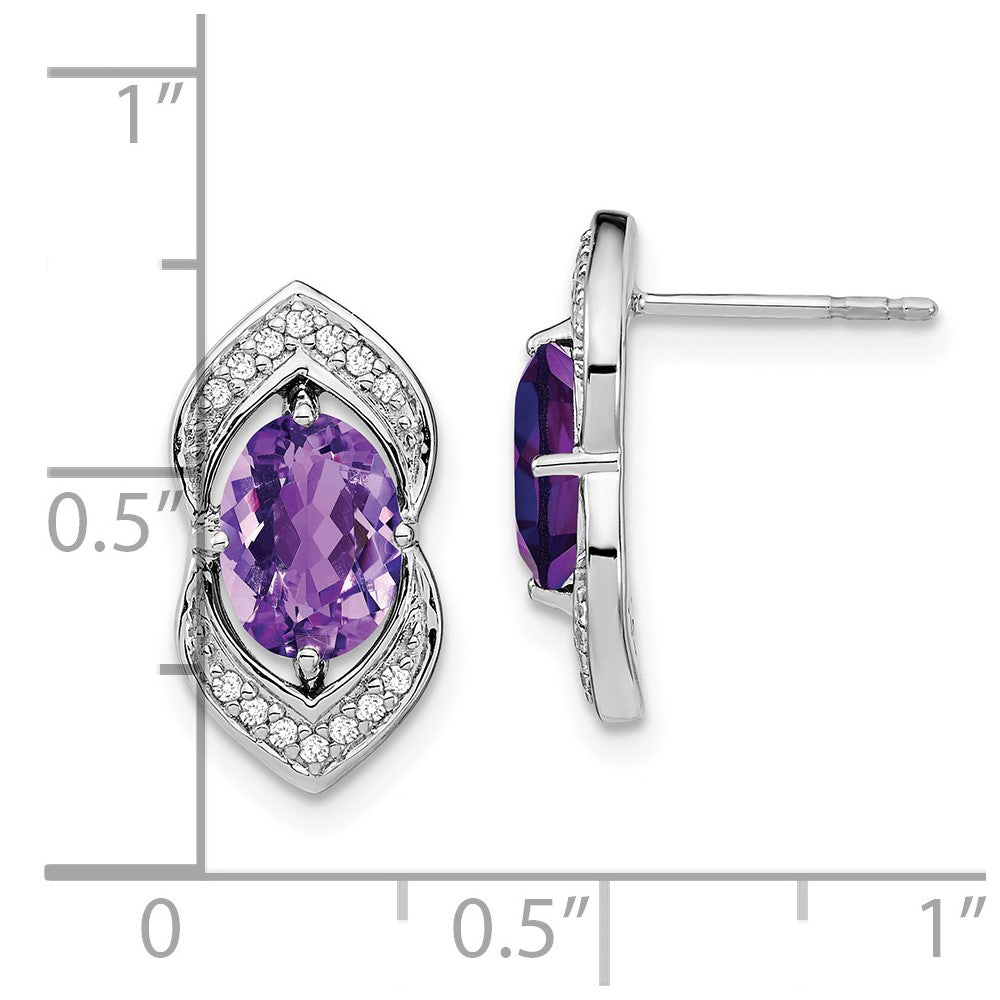 Solid 14k White Gold Simulated Amethyst and CZ Post Earrings