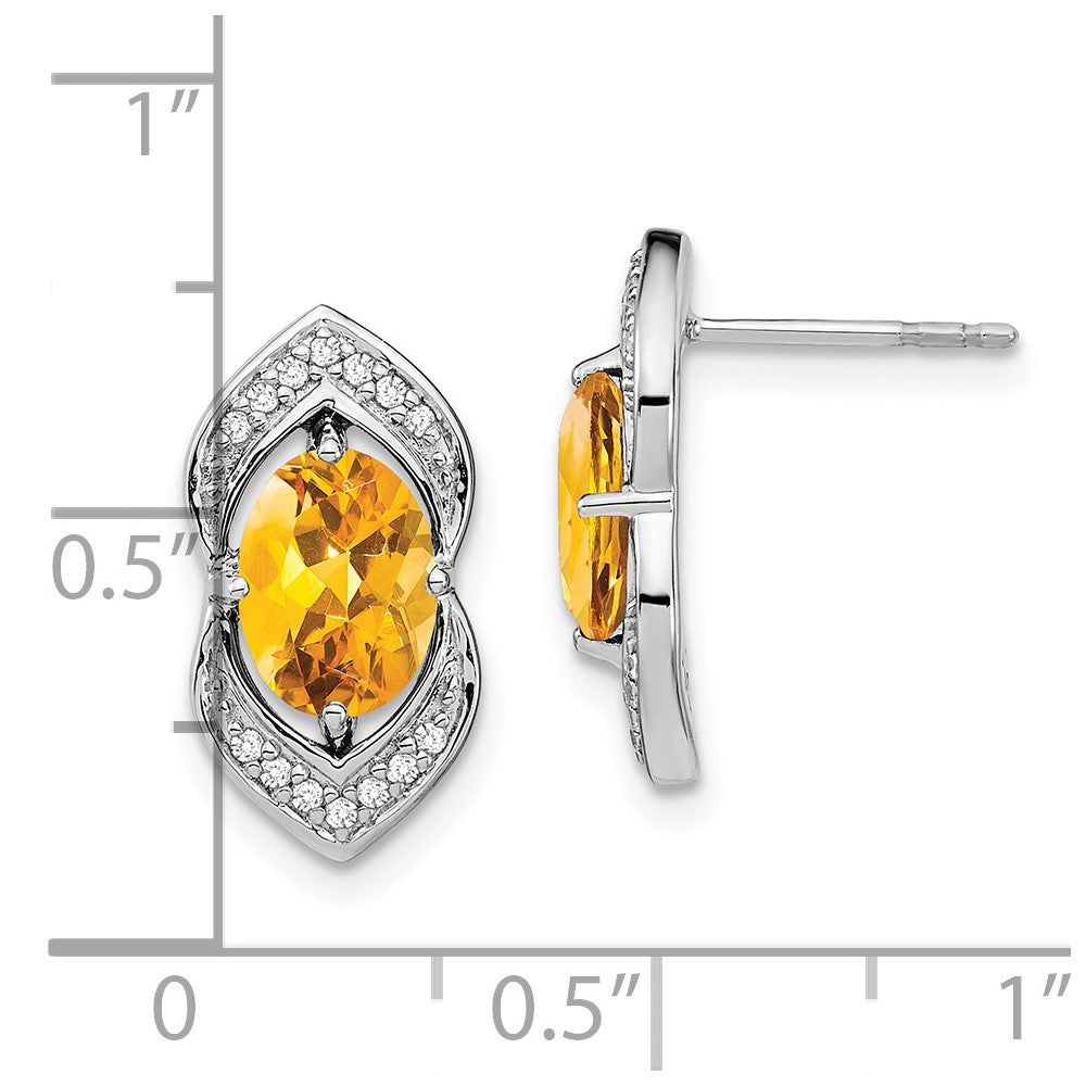 Solid 14k White Gold Simulated Citrine and CZ Post Earrings