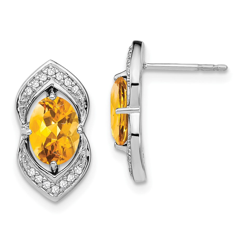 Solid 14k White Gold Simulated Citrine and CZ Post Earrings