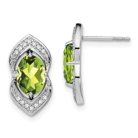 Solid 14k White Gold Simulated Peridot and CZ Post Earrings