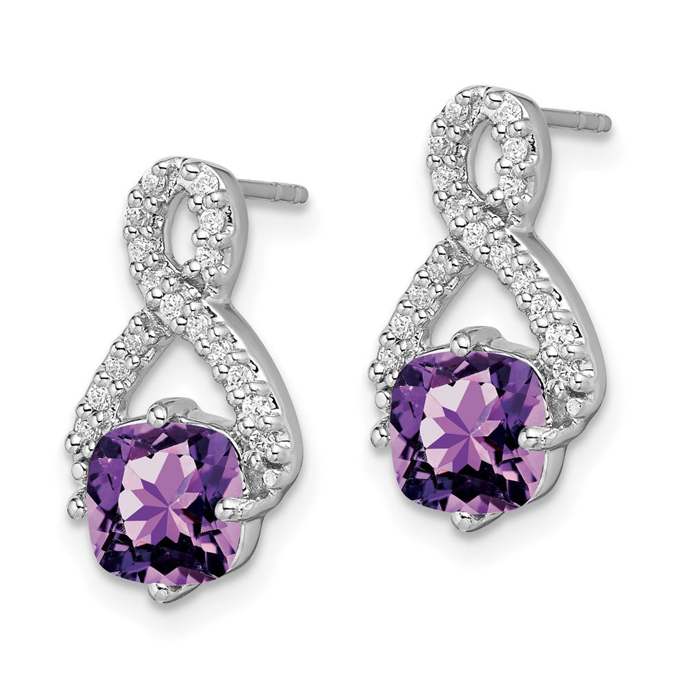 Solid 14k White Gold Simulated Amethyst and CZ Earrings