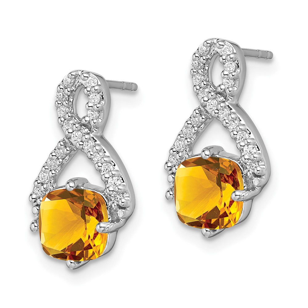 Solid 14k White Gold Simulated Citrine and CZ Earrings