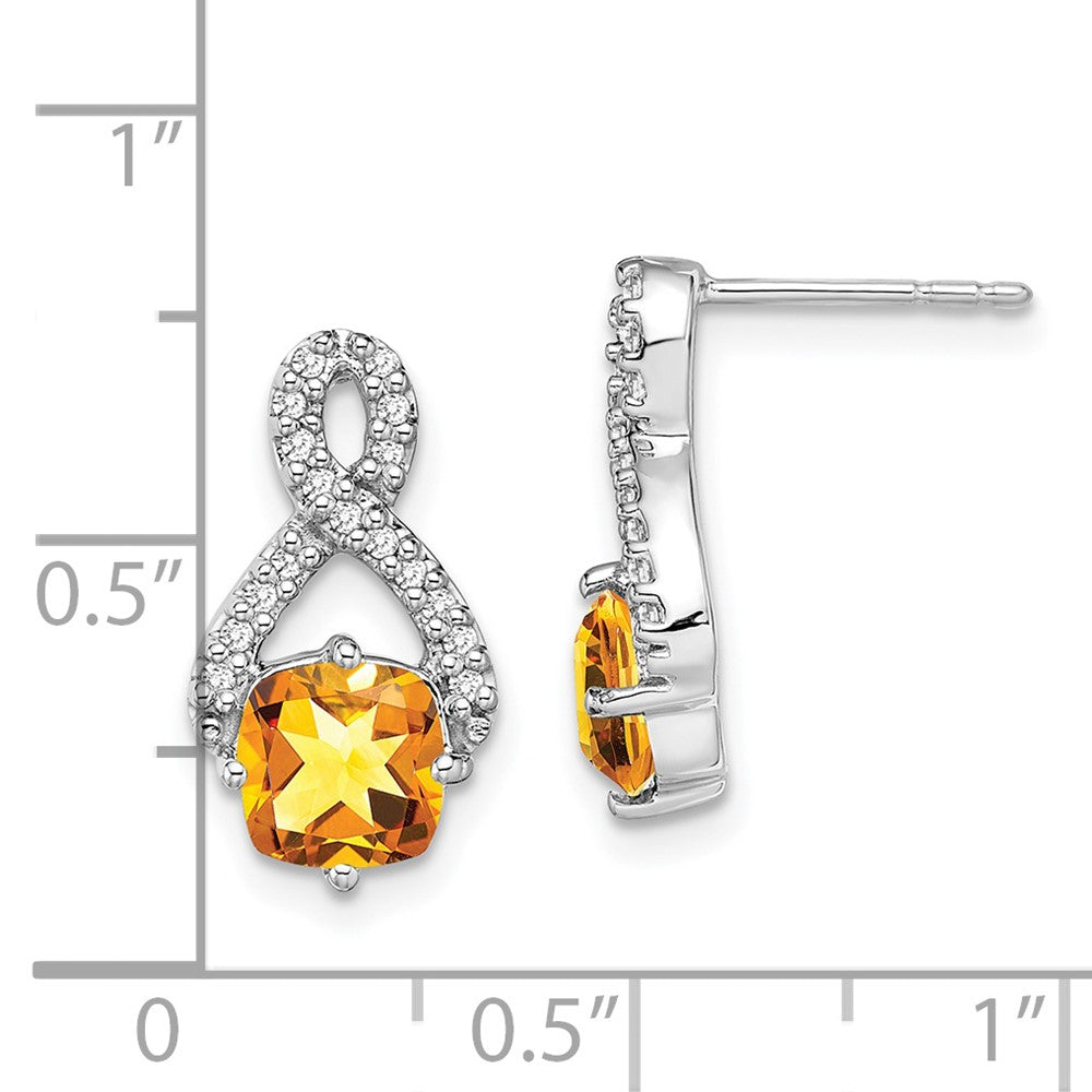 Solid 14k White Gold Simulated Citrine and CZ Earrings