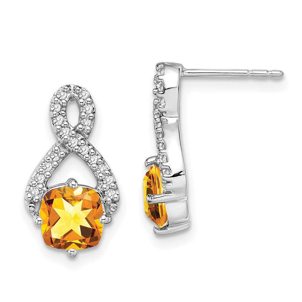 Solid 14k White Gold Simulated Citrine and CZ Earrings