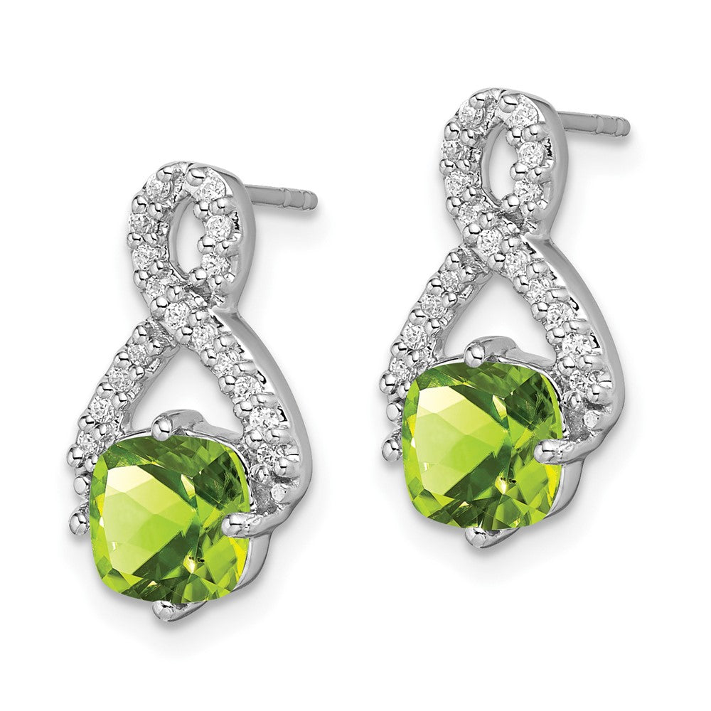 Solid 14k White Gold Simulated Peridot and CZ Earrings