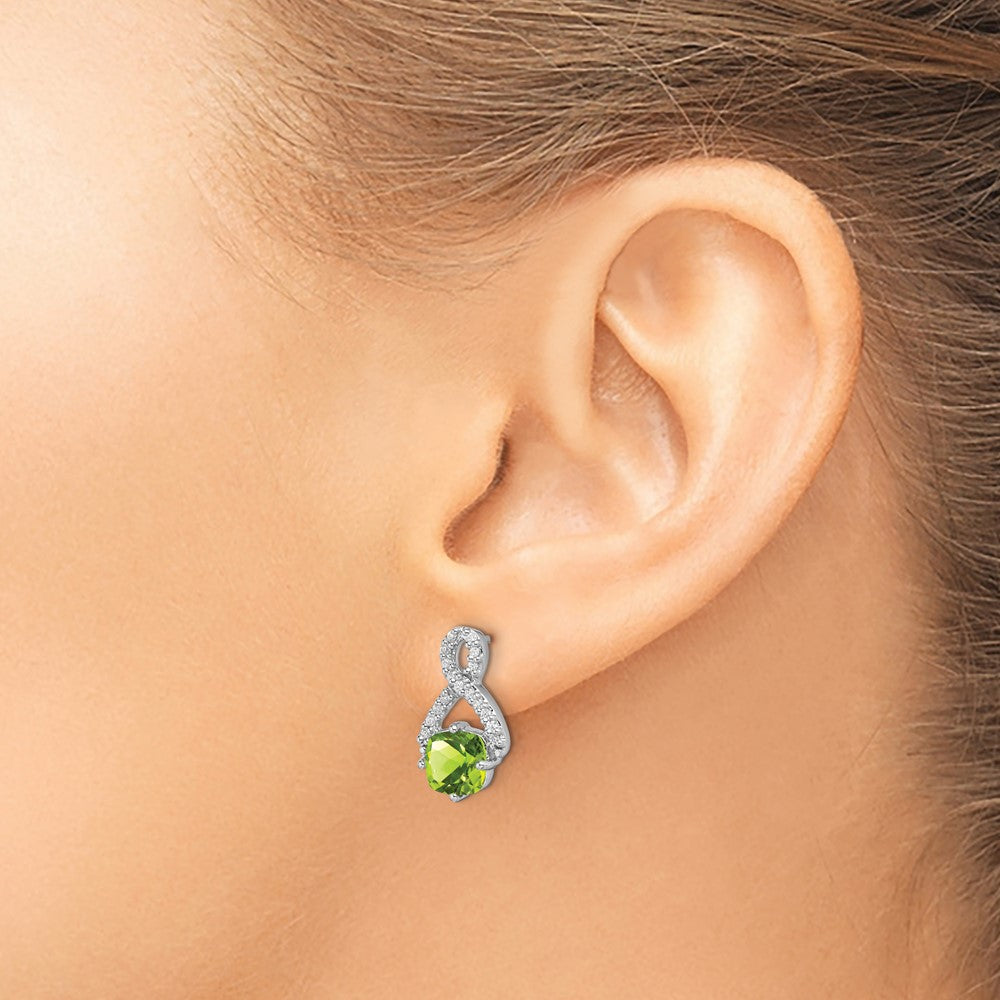 Solid 14k White Gold Simulated Peridot and CZ Earrings