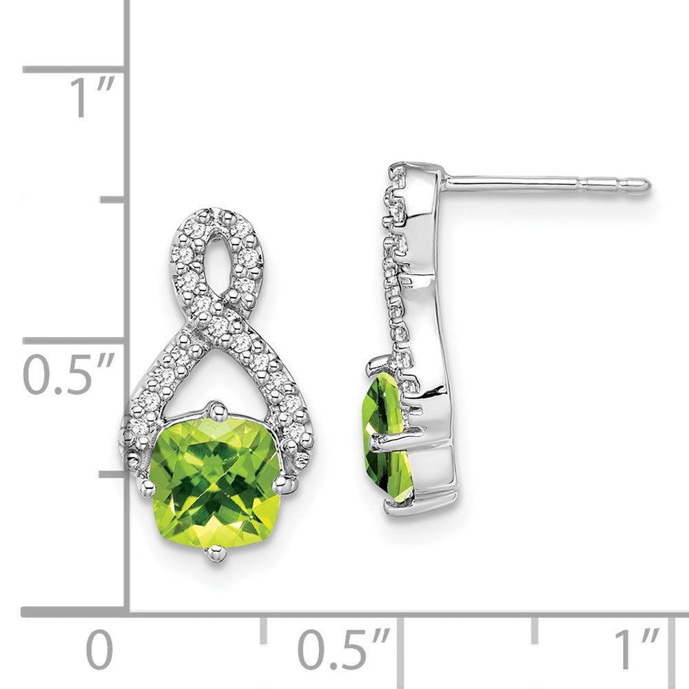 Solid 14k White Gold Simulated Peridot and CZ Earrings