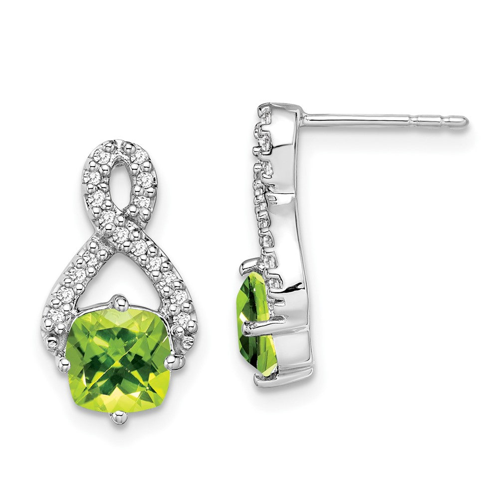 Solid 14k White Gold Simulated Peridot and CZ Earrings